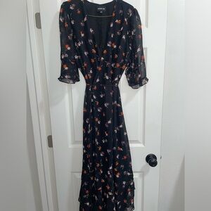 Sugar Lips Navy Floral Midi Wrap Dress